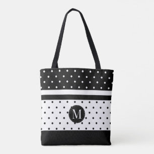Tote Bag Pois blanc et noir de monogramme