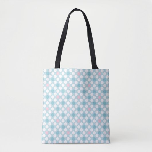 Tote Bag Pois blanc rose bleu rétro (Devant)