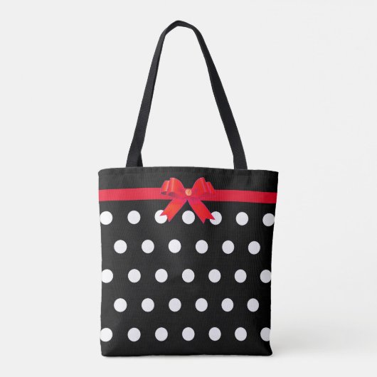 Tote Bag Pois blancs élégants au ruban rouge (Dos)