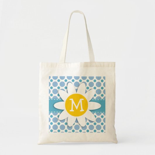 Tote Bag Pois de bleus layette ; Marguerite (Devant)
