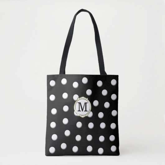 Tote Bag Pois de dimensions blanches sur noir (Devant)