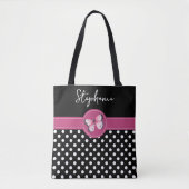 Tote Bag Pois de monogramme noir rose papillon (Devant)