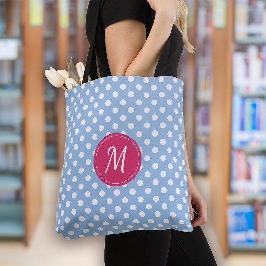 Tote Bag Pois de Monogrammes Rose Bleu