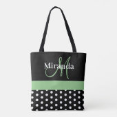 Tote Bag Pois de script de monogramme noir blanc vert (Dos)