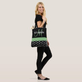 Tote Bag Pois de script de monogramme noir blanc vert (Sur le modèle)