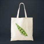 Tote Bag Pois doux mignons dans un touron de pois végétal<br><div class="desc">Kawaii et amusant jeu de mots illustration de pois verts sucrés dans un pod aux expressions mignonnes. Le texte sur le côté dit "hap-pea-ness".</div>