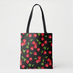Tote Bag Pois et cerises Rockabilly sur Noir