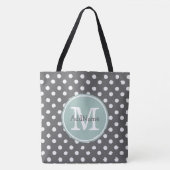 Tote Bag Pois gris, Monogramme de menthe et nom personnalis (Devant)
