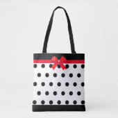 Tote Bag Pois noirs élégants avec ruban rouge (Devant)