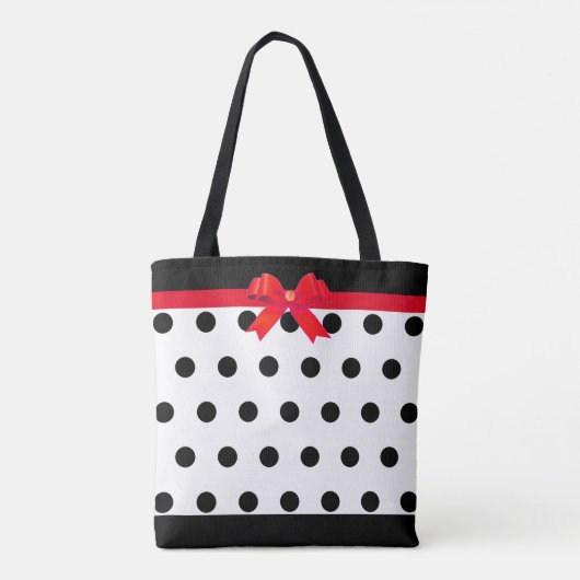Tote Bag Pois noirs élégants avec ruban rouge (Dos)
