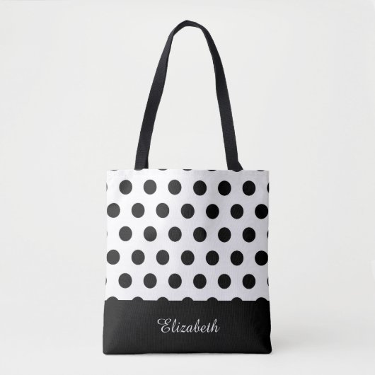 Tote Bag Pois noirs et blancs avec Monogramme (Devant)