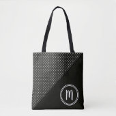 Tote Bag Pois noirs et blancs et monogramme solide (Devant)
