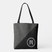 Tote Bag Pois noirs et blancs et monogramme solide (Dos)