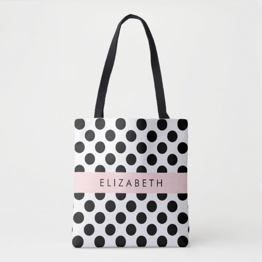 Tote Bag Pois noirs et blancs, pointillés, Votre nom (Devant)