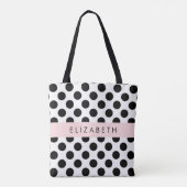 Tote Bag Pois noirs et blancs, pointillés, Votre nom (Dos)