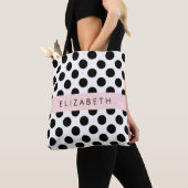 Tote Bag Pois noirs et blancs, pointillés, Votre nom (De près)
