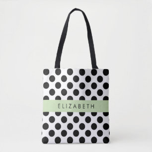 Tote Bag Pois noirs et blancs, pointillés, Votre nom