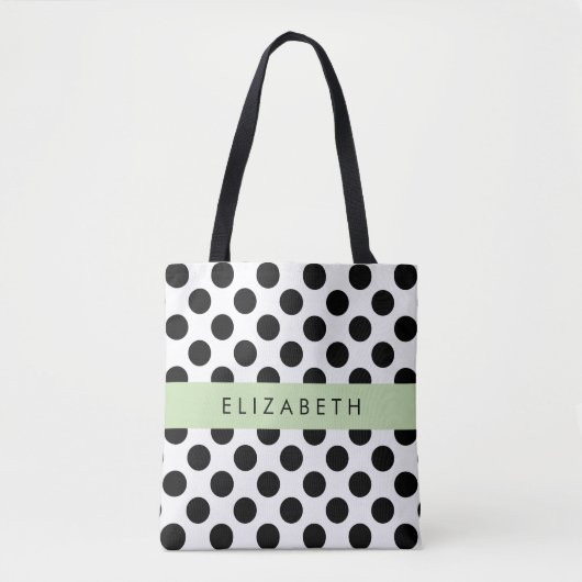 Tote Bag Pois noirs et blancs, pointillés, Votre nom (Devant)