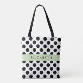 Tote Bag Pois noirs et blancs, pointillés, Votre nom (Dos)