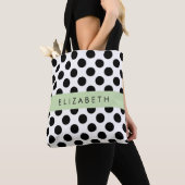 Tote Bag Pois noirs et blancs, pointillés, Votre nom (De près)