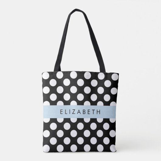 Tote Bag Pois noirs et blancs, pointillés, Votre nom (Dos)