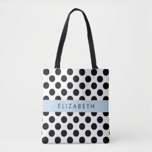 Tote Bag Pois noirs et blancs, pointillés, Votre nom