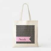 Tote Bag Pois noirs et blancs, pointillés, Votre nom (Dos)