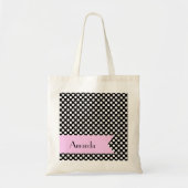 Tote Bag Pois noirs et blancs, pointillés, Votre nom (Devant)