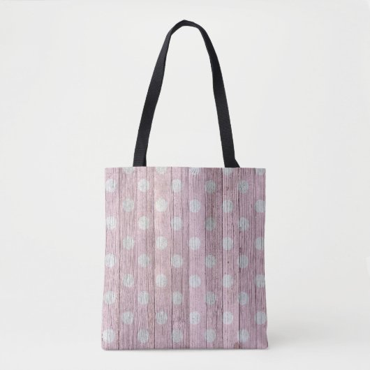 Tote Bag pois rose et blanc pois bois rustique (Devant)