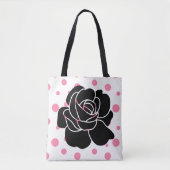 Tote Bag Pois rose et Rose noir (Devant)
