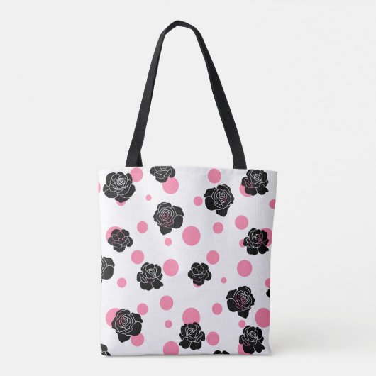 Tote Bag Pois roses et Roses noirs (Dos)