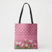 Tote Bag Pois roses et tulipes, joli design (Devant)