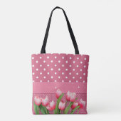 Tote Bag Pois roses et tulipes, joli design (Dos)