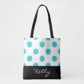 Tote Bag Pois turquoise avec Monogramme (Devant)