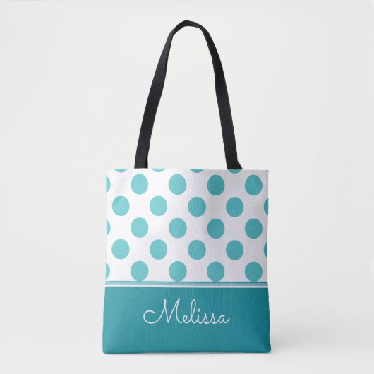 Tote Bag Pois Turquoises| Personnalisé (Devant)