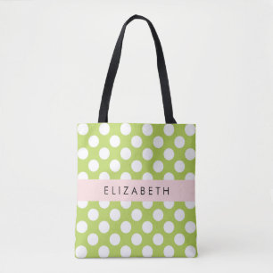 Tote Bag Pois verts, Motif Pointe Polka, Votre Nom
