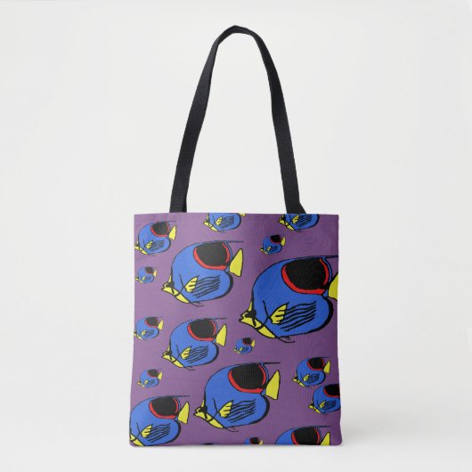 Tote Bag Poisson bleu, jaune et rouge (Devant)