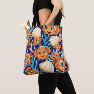 Tote Bag Poisson clown Dessin animé mignon Famille Sous l'e
