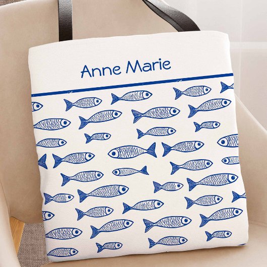 Tote Bag Poisson côtier Bachelorette Bleu et Blanc