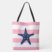 Tote Bag Poisson étoilé bleu sur bandes roses (Dos)