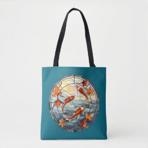 Tote Bag Poisson japonais Koi et feuilles d'automne