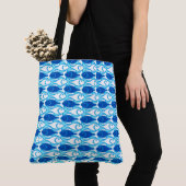 Tote Bag Poisson moderne du milieu du siècle, bleu cobalt e (De près)