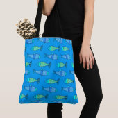 Tote Bag Poisson moderne rétro, bleu turquoise et cerulean (De près)