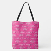 Tote Bag Poisson Moderne Rétro, Fuchsia, Rose Clair, Rose P (Dos)