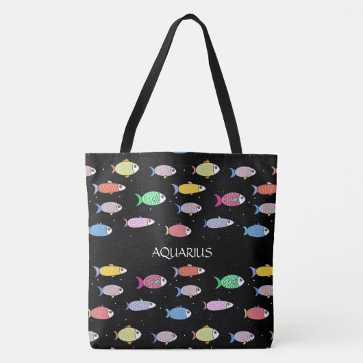 Tote Bag Poisson multicolore moderne sur noir (Devant)
