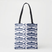 Tote Bag Poisson sardin tendance bleu et blanc (Devant)