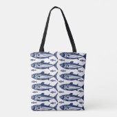 Tote Bag Poisson sardin tendance bleu et blanc (Dos)
