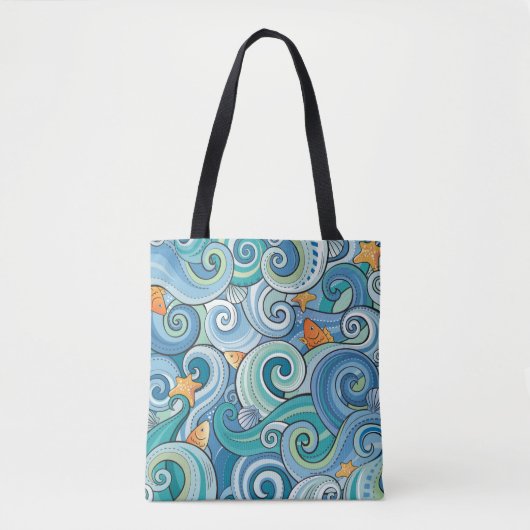 Tote Bag Poissons parmi le motif de vagues (Devant)