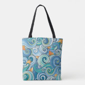 Tote Bag Poissons parmi le motif de vagues (Dos)