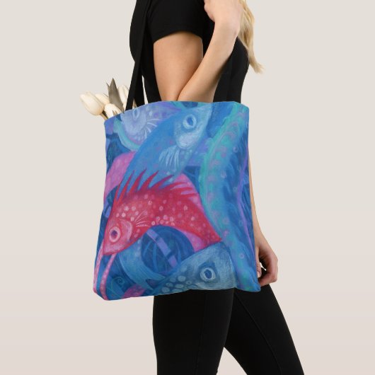 Tote Bag Poissons Roses Algues Mer Animaux Sous-marins Art (De près)